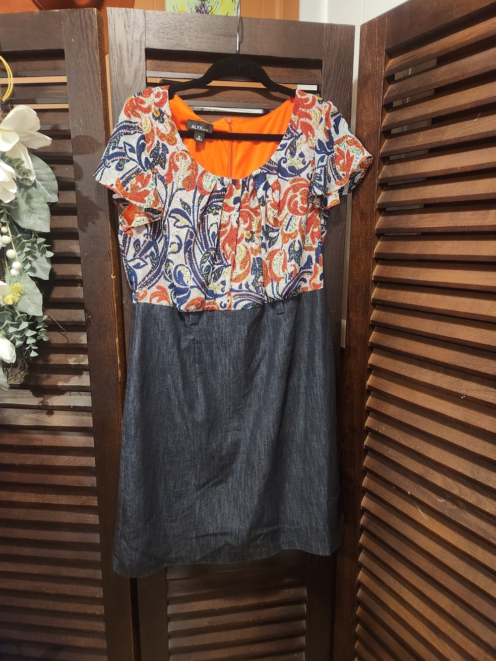 Alyx Orange Navy Floral Top Midi Dress